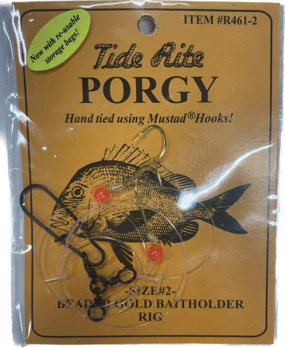 Tide Rite Porgy  Size #2 Beaded Gold Baitholder Rigs